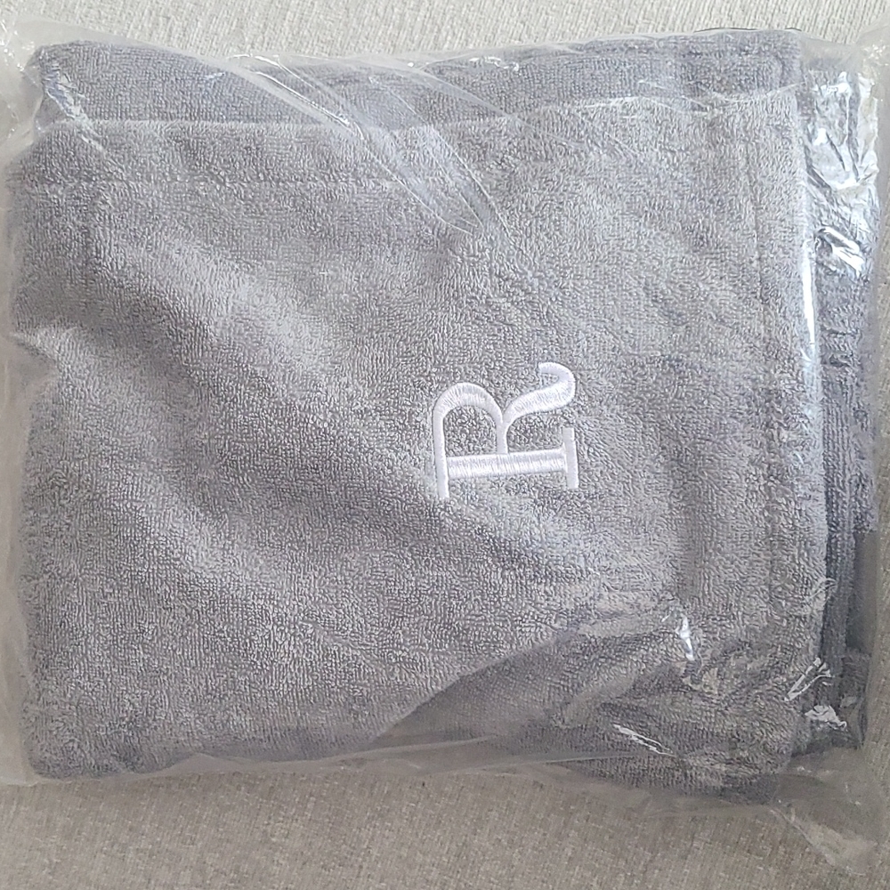 Grey Monogrammed shower and spa towel wrap